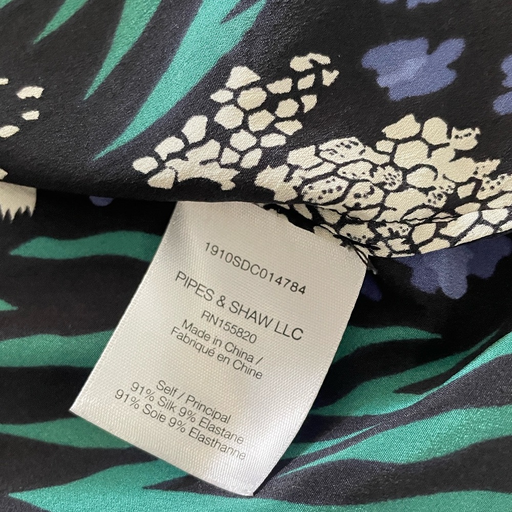 Veronica Beard Buckley Blouse shirt top stretchy silk US 10 blue green black - Picture 11 of 12